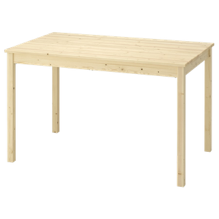 A wooden table from Ikea.